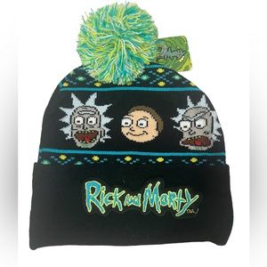 Adult Swim Rick and Morty Bioworld Pom Beanie Hat Black NEW WITH TAGS OSFM